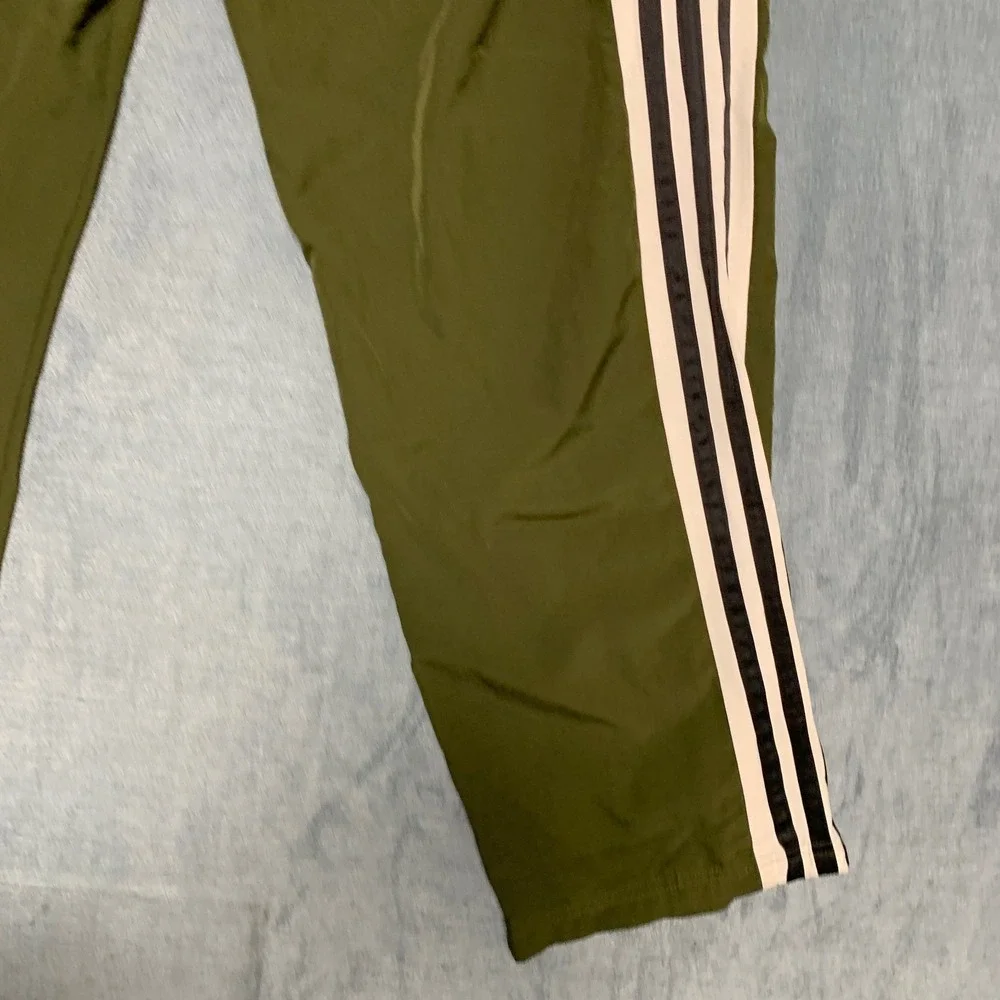 Adidas Track Pants Mens XL Green 3 Stripes Performance Gym Drawstring Waist